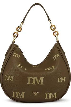 Da Milano Typography Textured Embroidered Detail Leather Handheld Bag