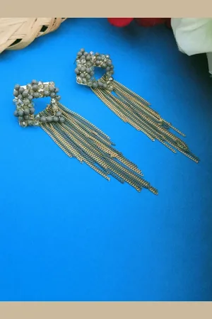 DIVASTRI Gold-Plated Artificial Beads Beaded Contemporary Shaped Drop Earrings