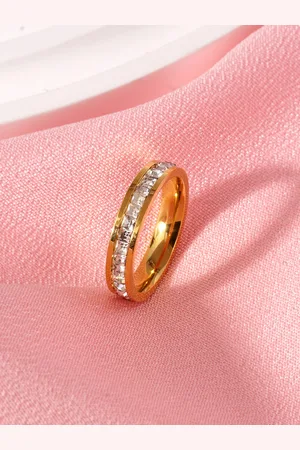 AQUASTREET 18K Gold Plated Waterproof Stainless Steel Channel-set Single Row Stone Ring