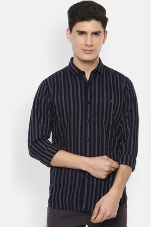 Louis Philippe Men Black & Grey Regular Fit Striped Casual Shirt