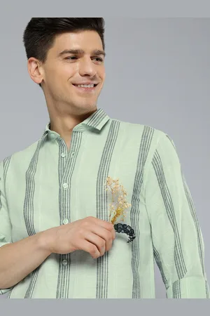 Mast & Harbour Men Green Striped Casual Cotton Linen Shirt