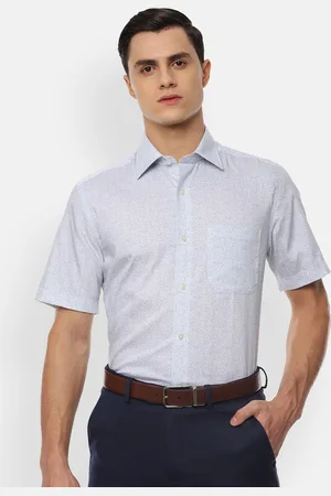 Louis Philippe Men Blue & Grey Micro Geometric Print Classic Regular Fit Formal Shirt