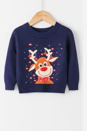 Stylecast Girls Navy Blue Graphic Printed Pullover Sweater