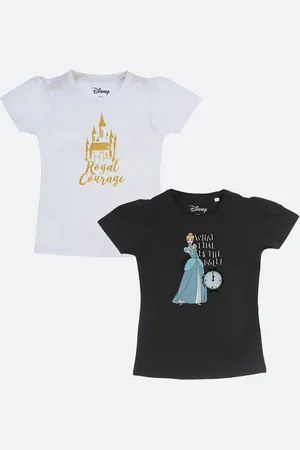 YK Girls White & Black Pack of 2 Typography Printed Pure Cotton T-shirt