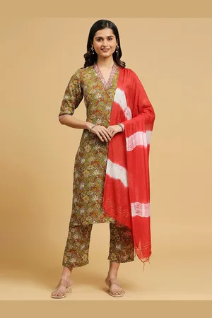 GUFRINA Floral Printed Sequinned Kurta & Trousers With Dupatta