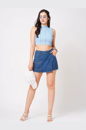 Globus Slim Fit Mid-Rise Front Pocket Denim Skorts