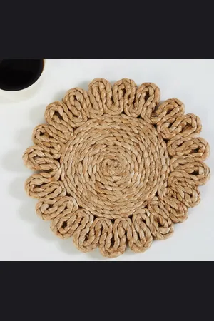 Home Centre Brown Textured Metal Round Jute Trivet
