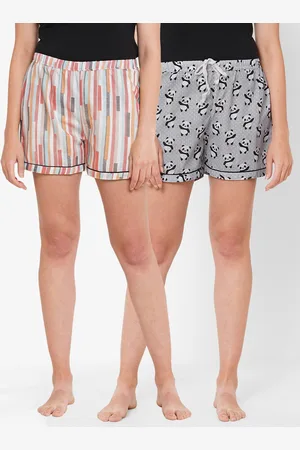 FashionRack Women Grey & Pink 2 Printed Lounge Shorts