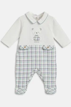chicco Boys Checked Applique Nappy Opening Sleepsuit