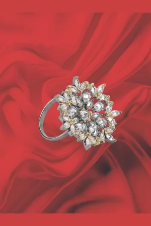 Anouk Rhodium Plated American Diamond Stone Studded Finger Ring
