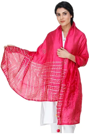 Exotic India Love Potion Silk Dupatta with Gota Patti, Floral Beads and Tassels