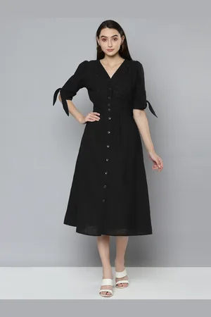 Scouph Black Floral Embroidered A-Line Cotton Dress