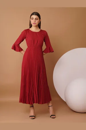 Chemistry Women Round Neck Bell Sleeves Fit & Flare Midi Dress
