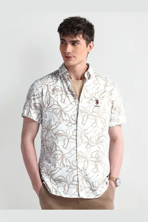 U.S. Polo Assn. Men Smart Spread Collar Abstract Printed Cotton Slim Fit Casual Shirt