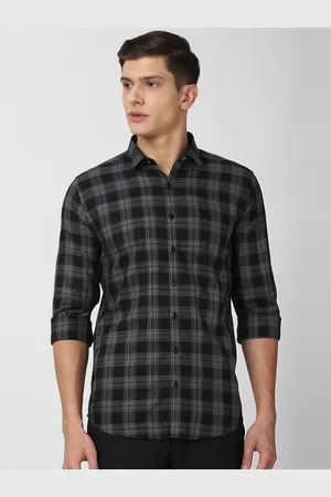 V Dot Men Black Slim Fit Checked Pure Cotton Casual Shirt