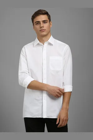 Louis Philippe Men Spread Collar Solid Cotton Linen Casual Shirt