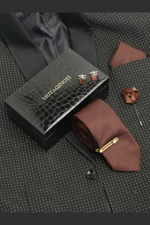 MUTAQINOTI Men Floral Silk Necktie Accessory Gift Set