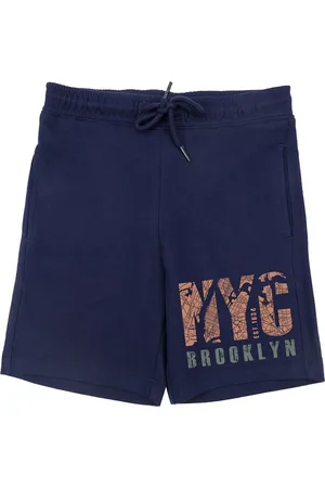 Wear Your Mind Boys Navy Blue & Peach-Coloured Typography Printed Shorts