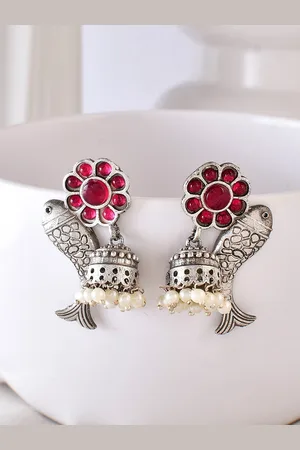 Dastoor Silver-Plated Contemporary Jhumkas