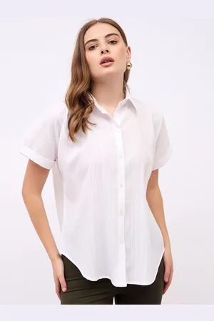Styli Women Spread Collar Textured Cotton Casual Shirt