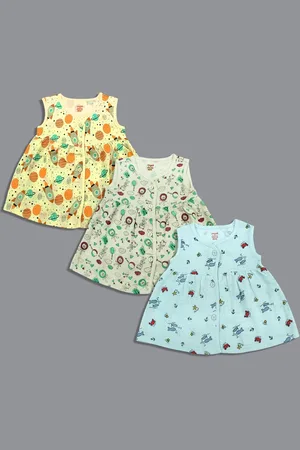 Born Girls Pack OF 3 Graphic Printed Round Neck Sleeveless A-Line Dress