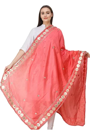 Exotic India Paradise Pink Art Silk Dupatta and Embellished with Patch Border