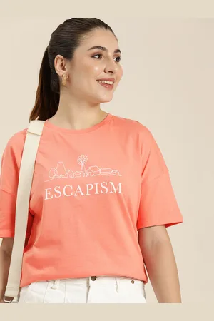 HERE&NOW Typography Printed Drop-Shoulder Sleeves Pure Cotton T-shirt