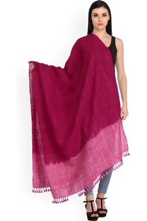 Exotic India Sangria And Pink Double Shaded Tie-Dye Wool Shawl