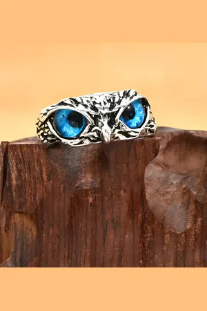 KARISHMA KREATIONS Unisex Stainless Steel Owl Eye Shaped Finger Ring