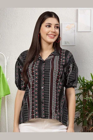 Moda Rapido Floral Print Mandarin Collar Top