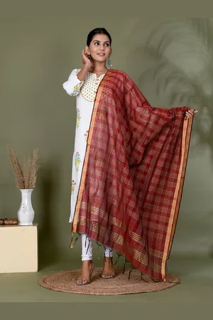 Kesarya Checked Organza Dupatta