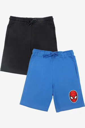 YK Boys Pack Of 2 Solid Regular Fit Shorts with Avengers Spiderman Print Detail