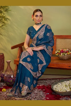 Kalista Floral Zari Pure Chiffon Saree
