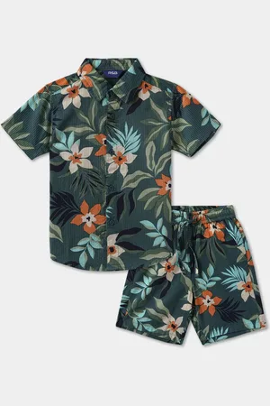 R&B Boys Floral Printed Shirt Collar Shirt With Shorts Clothing Set