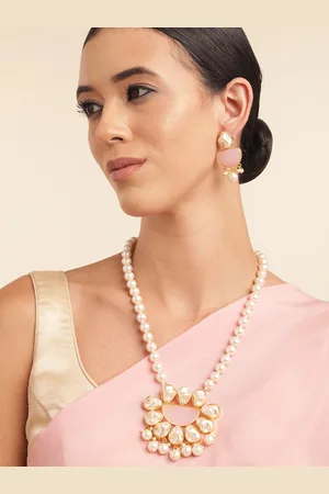 Anouk Gold Plated Beaded & MOP Studded Premium Necklace & Earring Set