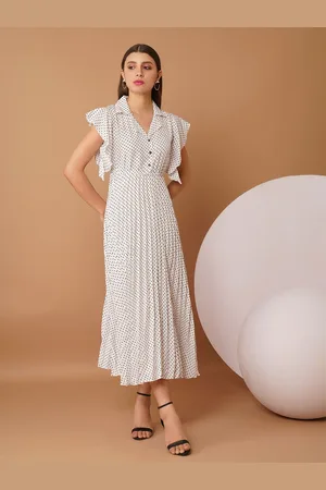 Chemistry Polka Dot Print Flutter Sleeve Crepe Maxi Dress