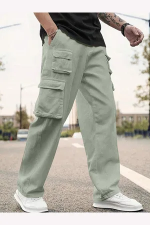 Zombom Men Relaxed Straight Leg Cargos Trousers