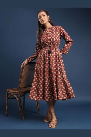 Taavi Bagru Printed Pure Cotton Fit & Flare Dress