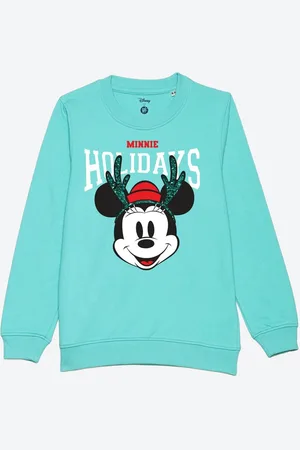 YK Girls Green Cotton Christmas Minnie Printed Sweatshirt