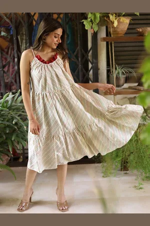 Exotic India Dots Assorted Vintage Pure Silk Ruffle Dress