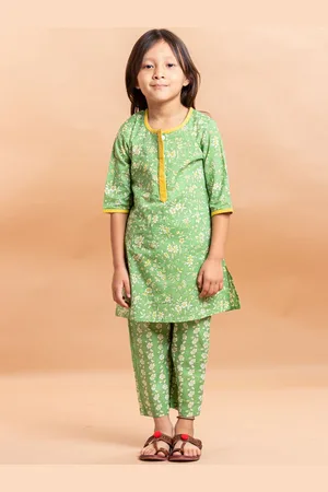 Sangria Girls Floral Printed Pure Cotton A-Line Kurta & Trousers