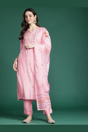 Indo Era Floral Embroidered Thread Work Kurta with Trousers & With Dupatta