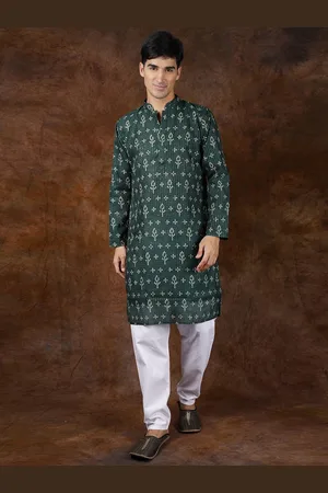 Exotic India Bistro Green Bandhani Tie-Dye Print Kurta Pajama Set with Sequins Embroidery