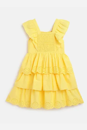 chicco Girls Self Design Smocked Cotton Fit & Flare Dress