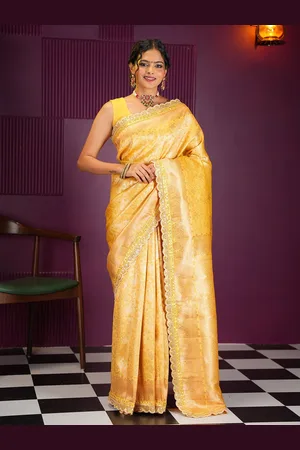 Mimosa Floral Embroidered Art Silk Banarasi Saree