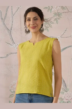 InWeave Women Self Design Round Neck Sleeveless Cotton Top