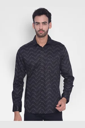 Crimsoune Club Slim Fit Chevron Printed Spread Collar Long Sleeve Cotton Casual Shirt