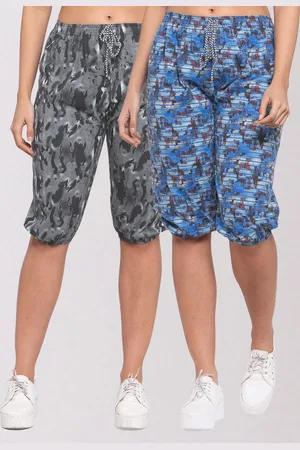 KLOTTHE Women Set of 2 Blue & Grey Printed Regular Fit Capris