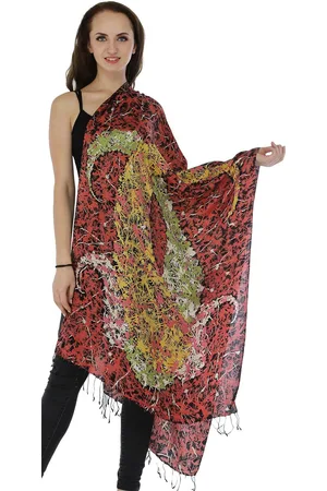 Exotic India Mineral Red Stole with Grafitti Print