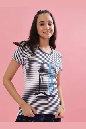 dollar Striped Round Neck Short Sleeves T-shirt